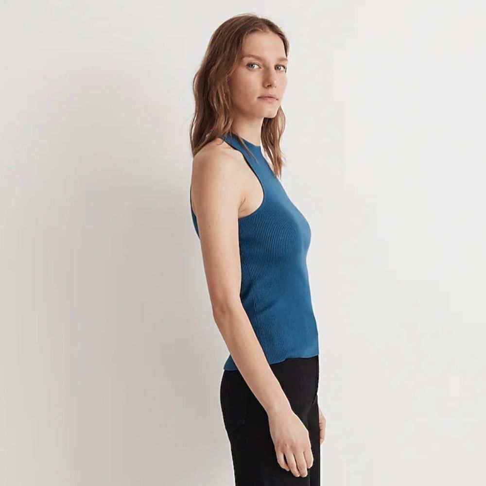 Madewell Sweater Cutaway Soft Ribbed Tank sz L NM596 In Pacific Cove NWT - Picture 4 of 11